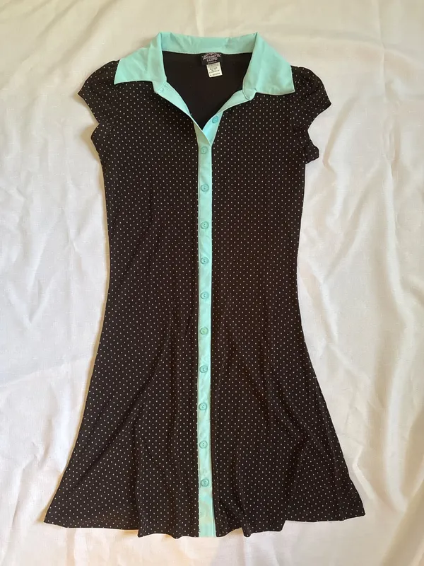 Y2K Blue & Brown Polka Dot Dress