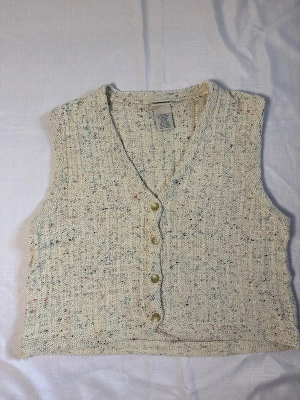90s Cream Speckled Knit Vest