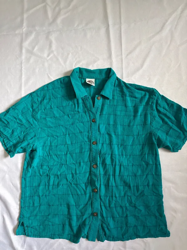 90s Teal Checkered Button-Down