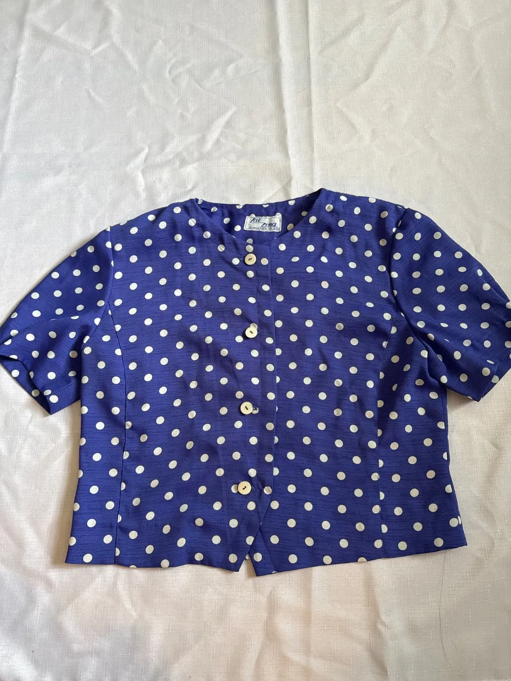 60s/70s Blue Polka Dot Top photo 1