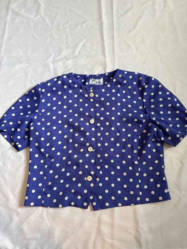 60s/70s Blue Polka Dot Top