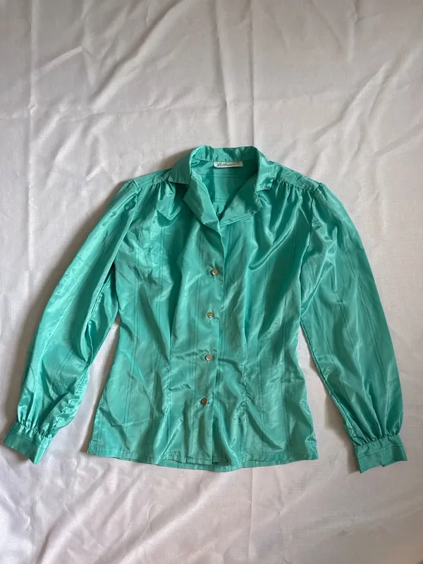 70s Turquoise Striped Blouse