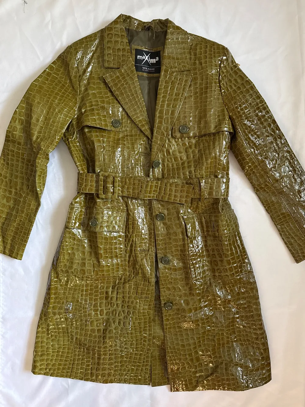 90s Green Leather Snakeskin Pattern Trench photo 1