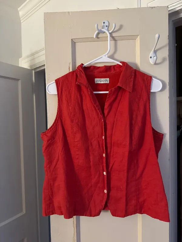 90s Red/Orange Sleeveless Button-Down Top Ann Tayloy