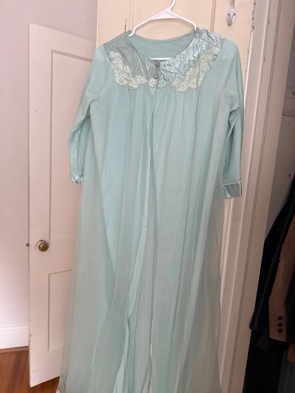 60s Mint Green Chiffon Robe photo 1