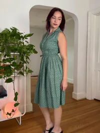 50s Green Geometric Floral Print Midi Dress thumbnail 2