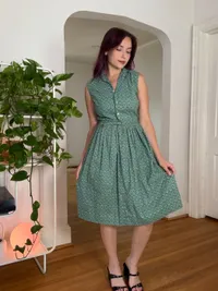 50s Green Geometric Floral Print Midi Dress thumbnail 3