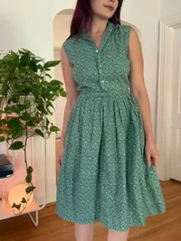 50s Green Geometric Floral Print Midi Dress thumbnail 4