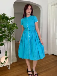 50s Blue Heart Button Dress thumbnail 1