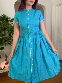 50s Blue Heart Button Dress thumbnail 2