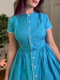 50s Blue Heart Button Dress thumbnail 3