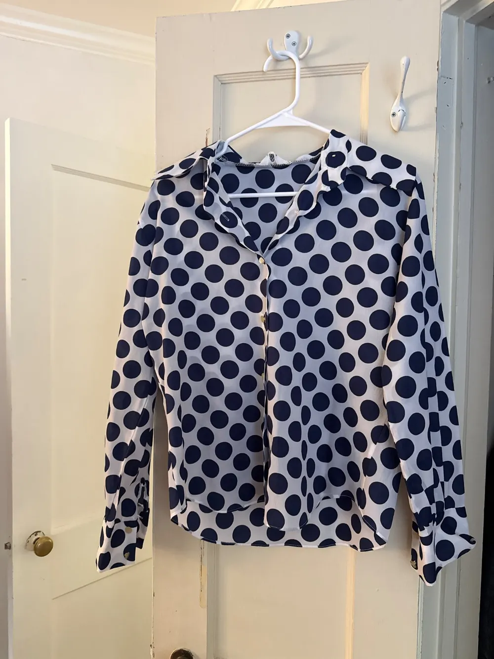 70s Blue & White Large Polka Dot Shirt photo 1