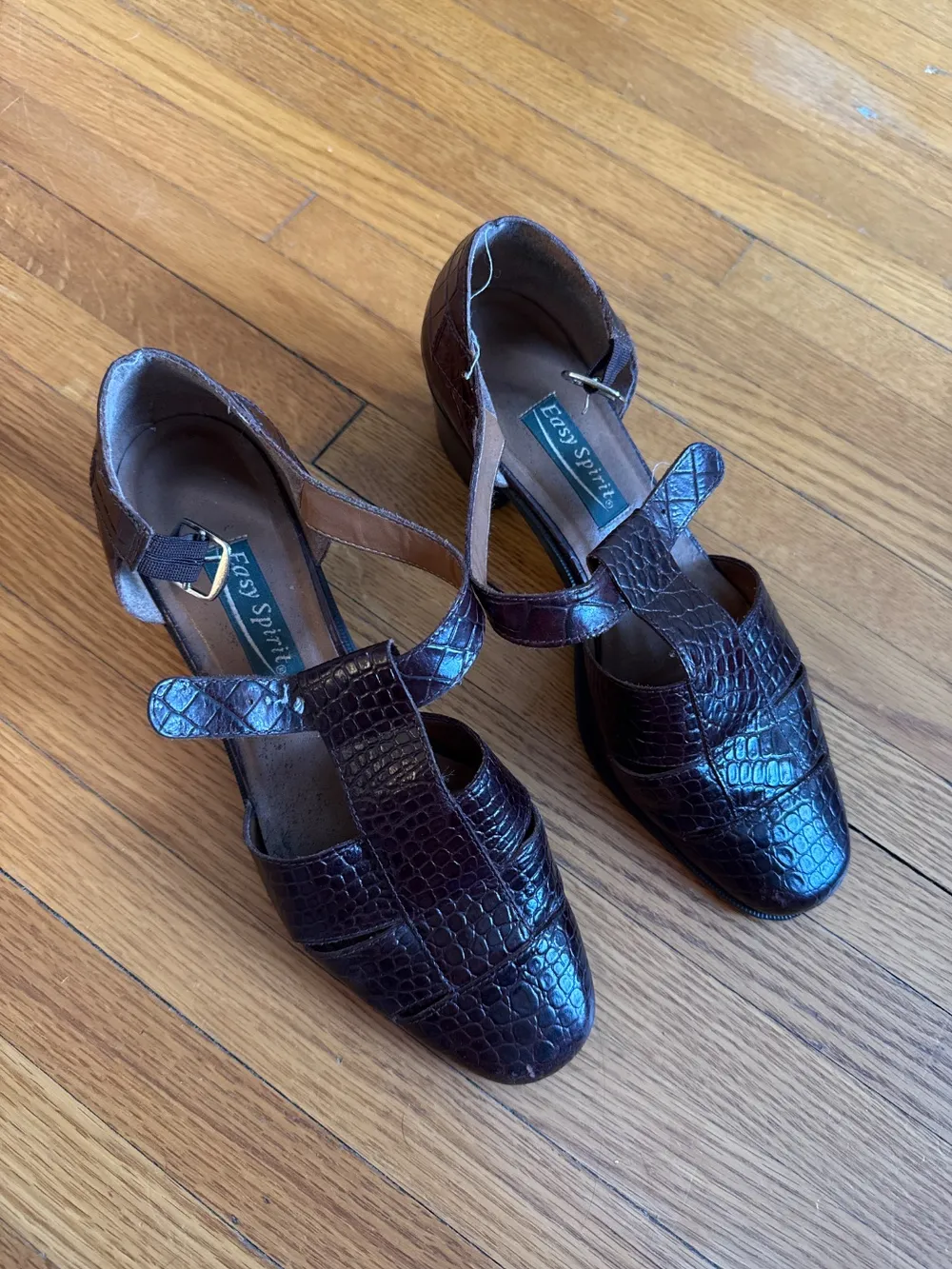 Crocodile-Print Leather Chunky Heels photo 1