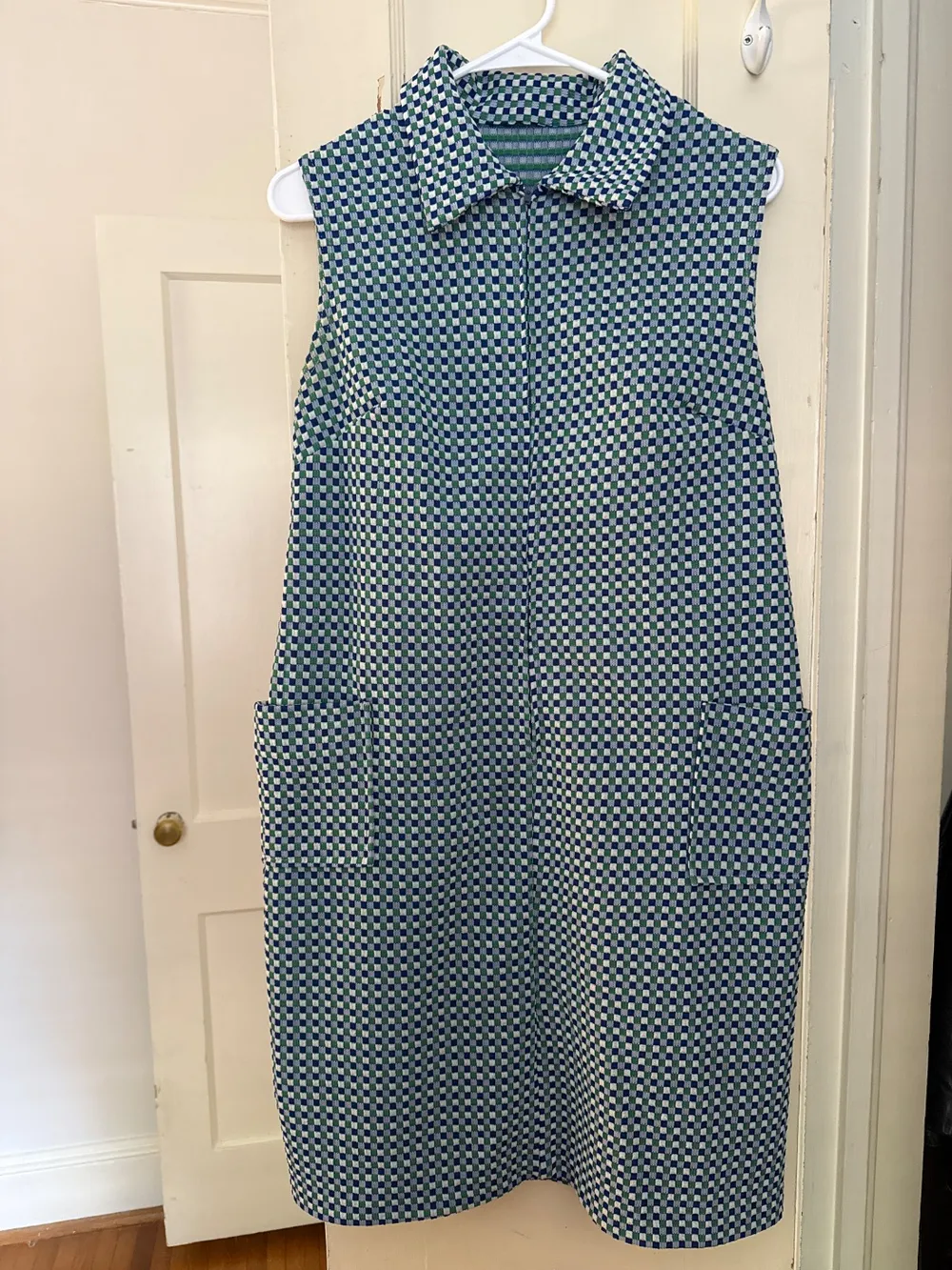 70s Blue & Green Checkered Shift Dress photo 1