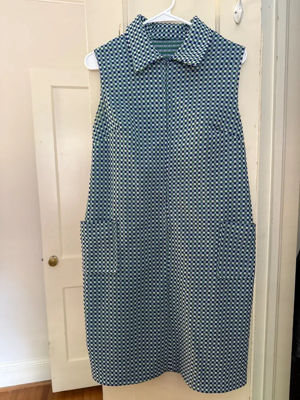 70s Blue & Green Checkered Shift Dress