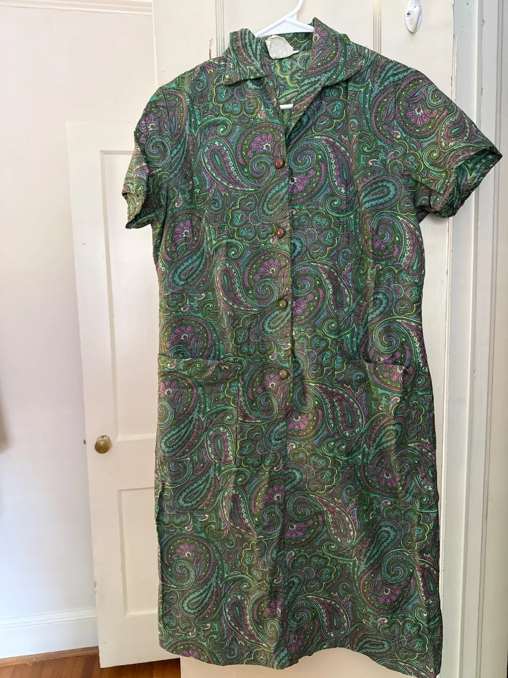 60s Green Paisley House Dress photo 1