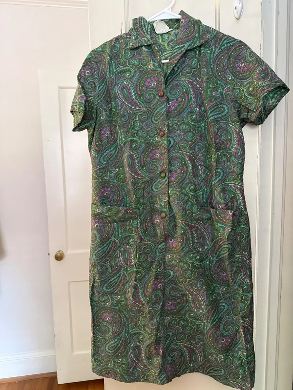 60s Green Paisley House Dress
