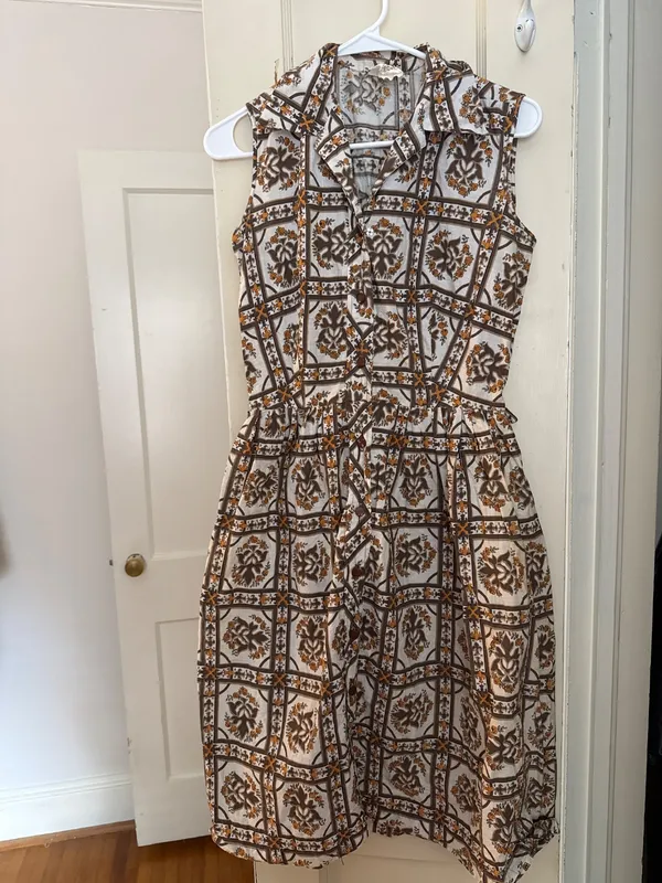 50s Brown & Orange Geometric Print Dress
