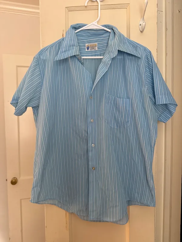 70s Blue & White Striped Button-Down