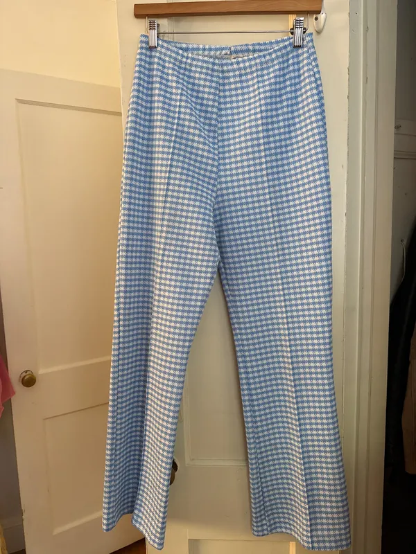 70s Blue & White Herringbone Pants