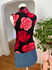 90s Pink & Black Rose Sleeveless Top thumbnail 6
