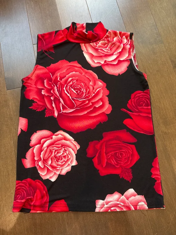 90s Pink & Black Rose Sleeveless Top