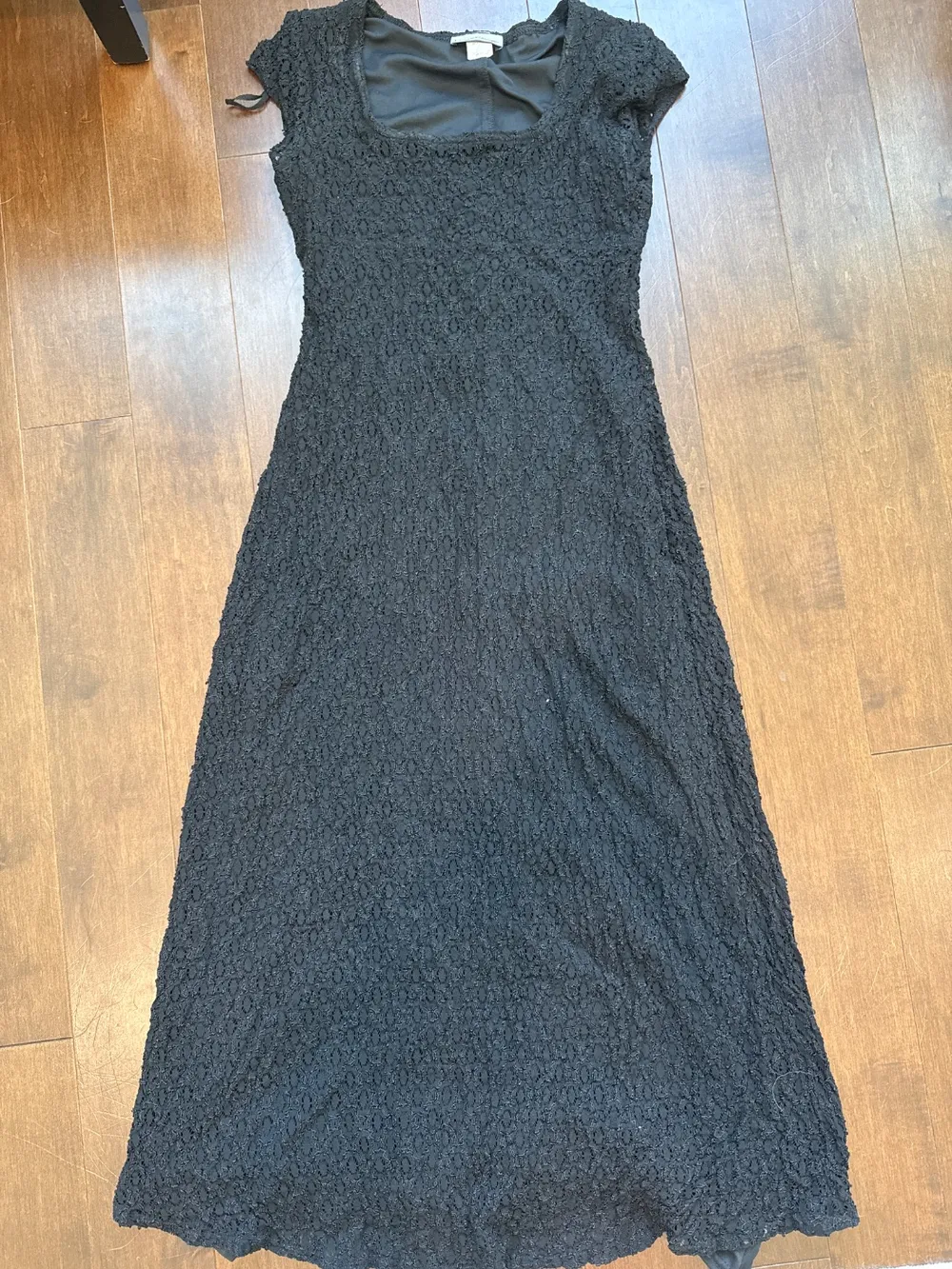 90s Long Black Textured Dress Cap Sleeves photo 1