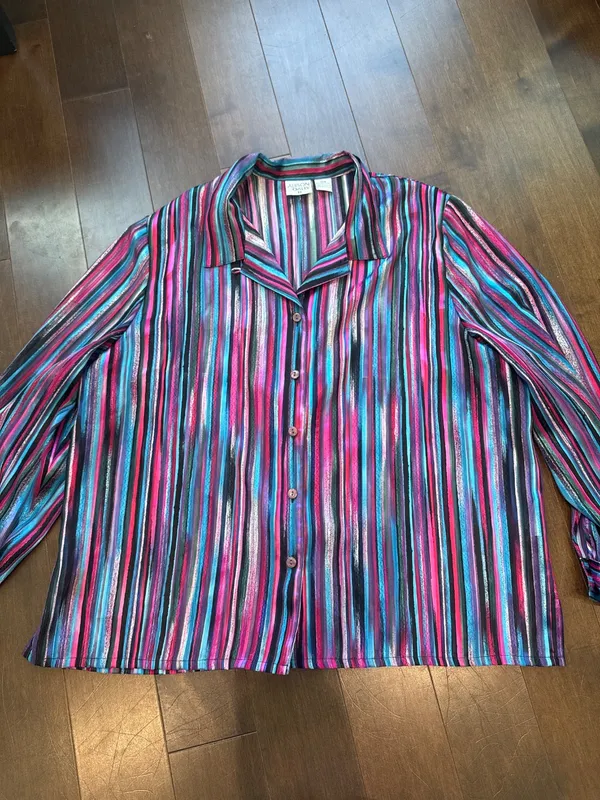 2000s Colorful Striped Button-Down