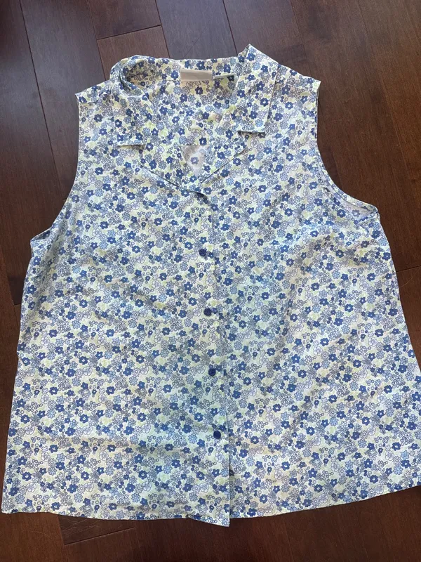 2000s Blue & Green Floral Print Top