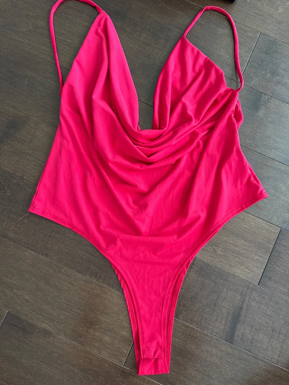 Y2K Red Cowl-Neck Spaghetti Strap Bodysuit photo 1