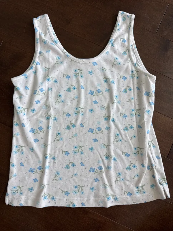 90s White & Blue Floral Tank Top