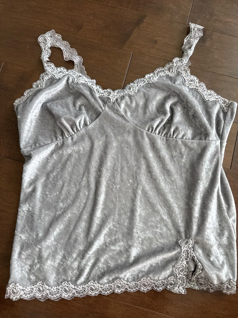 Y2K Grey Velvet Lace-Trimmed Tank photo 1