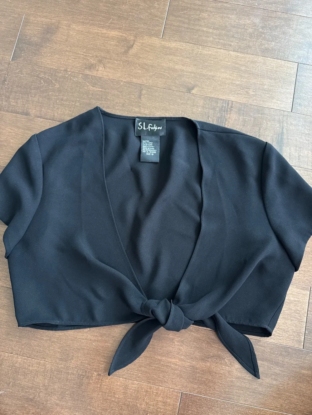 Y2K Black Tie-Front Short-Sleeved Cardigan photo 1