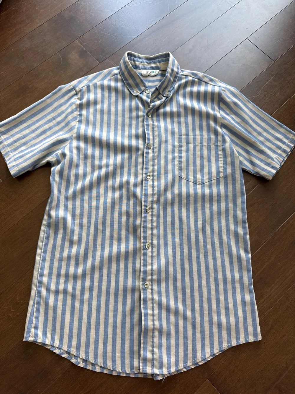 90s Blue & Grey Striped Short-Sleeved Button-Down photo 1