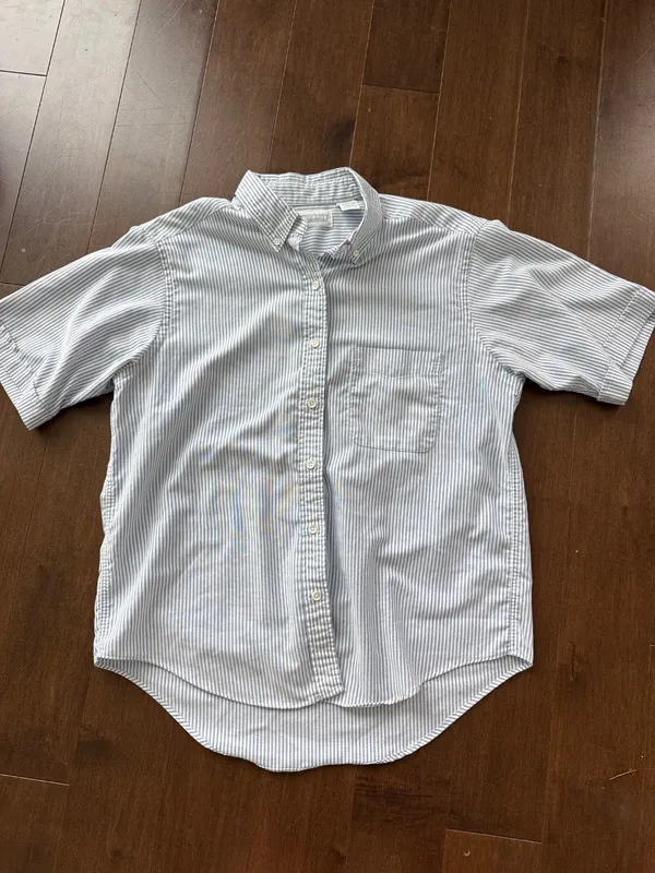 90s Blue & White Striped Short-Sleeved Button-Down