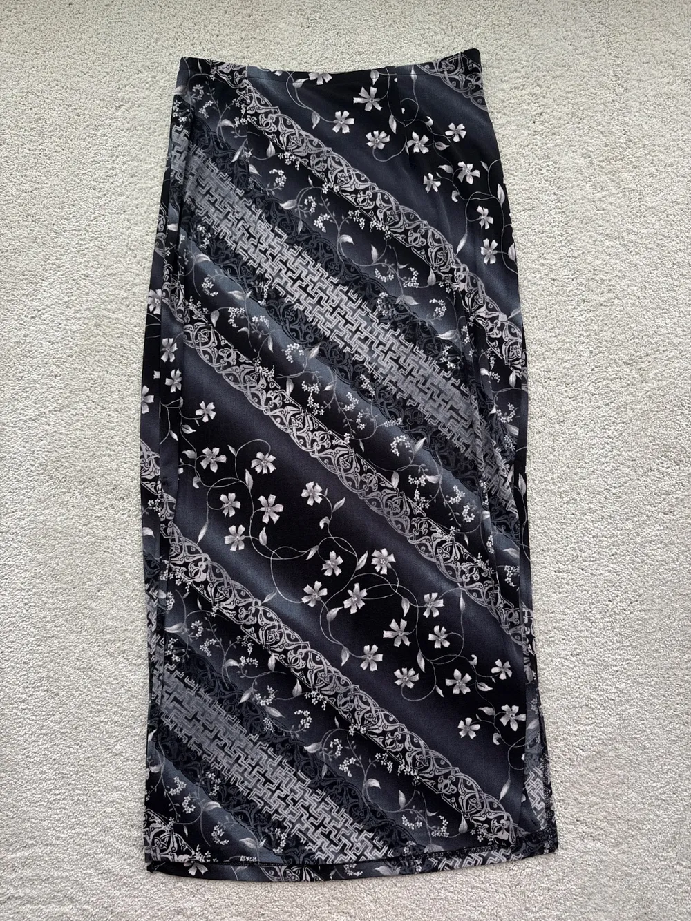 Y2K Black Floral & Greek Pattern Skirt photo 1