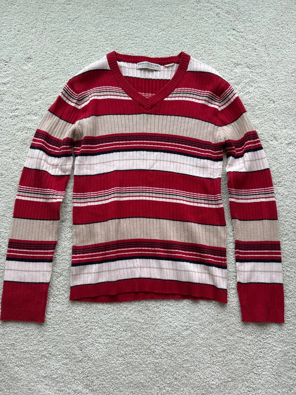 90s Red, White & Tan Striped Sweater photo 1