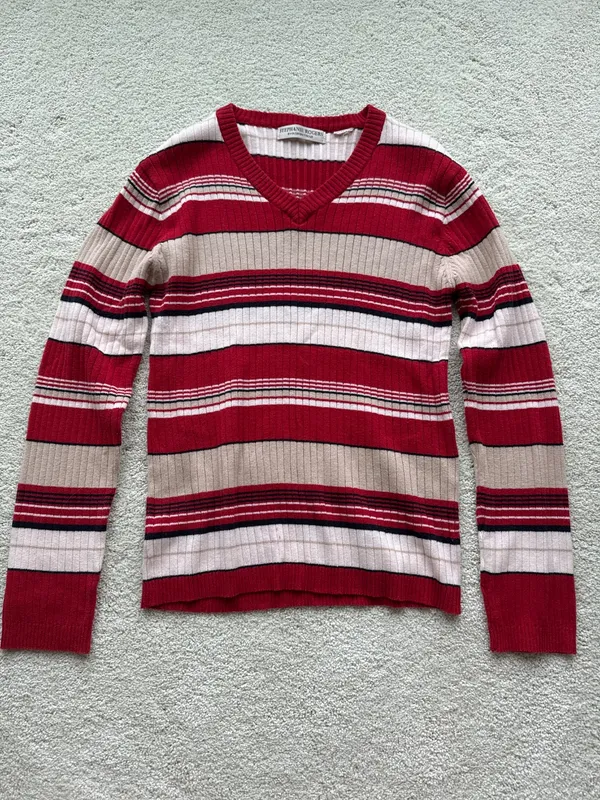 90s Red, White & Tan Striped Sweater