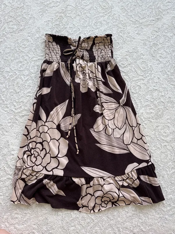 2000s Smocked Brown Floral Dress/Skirt