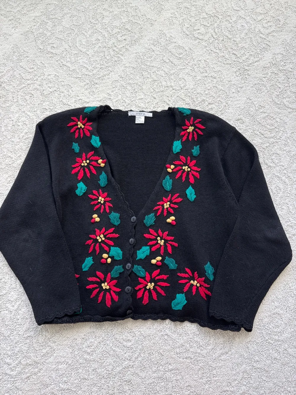 90s Poinsettia Christmas Cardigan photo 1