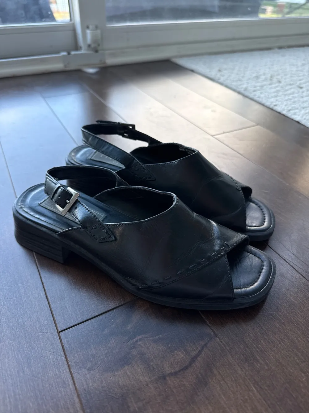 90s Black Leather Block Heels photo 1