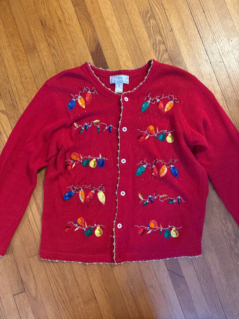 2000s Red Ornament Christmas Cardigan photo 1