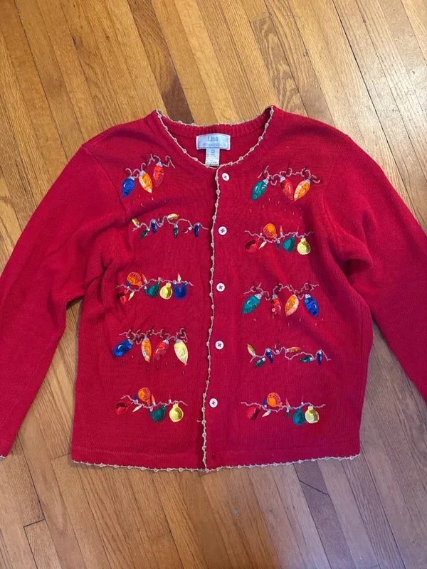 2000s Red Ornament Christmas Cardigan