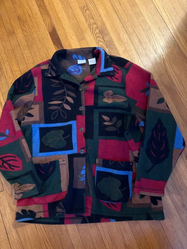 90s Fall Leaves Button-Down Fleece