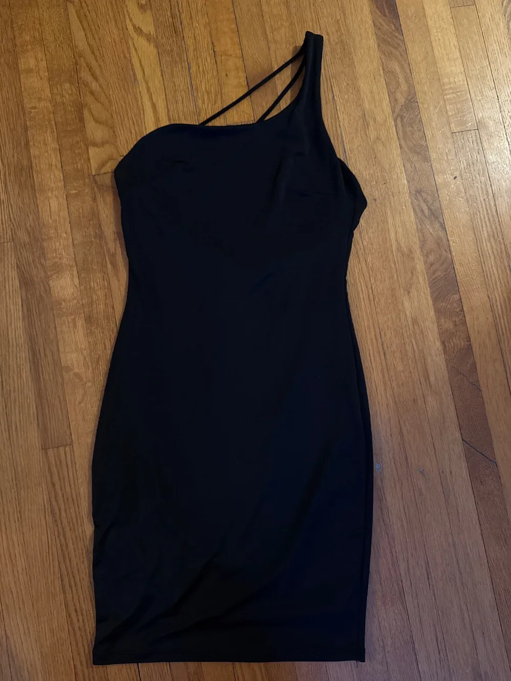 90s One Shoulder Strappy Black Dress photo 1