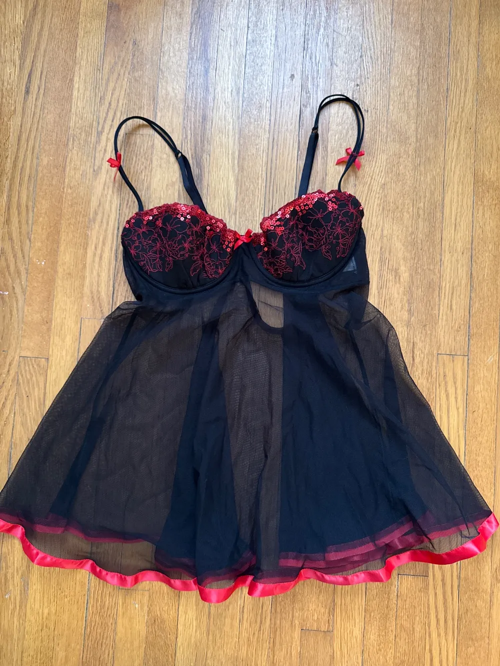 Y2K Red & Black Babydoll Slip Top photo 1