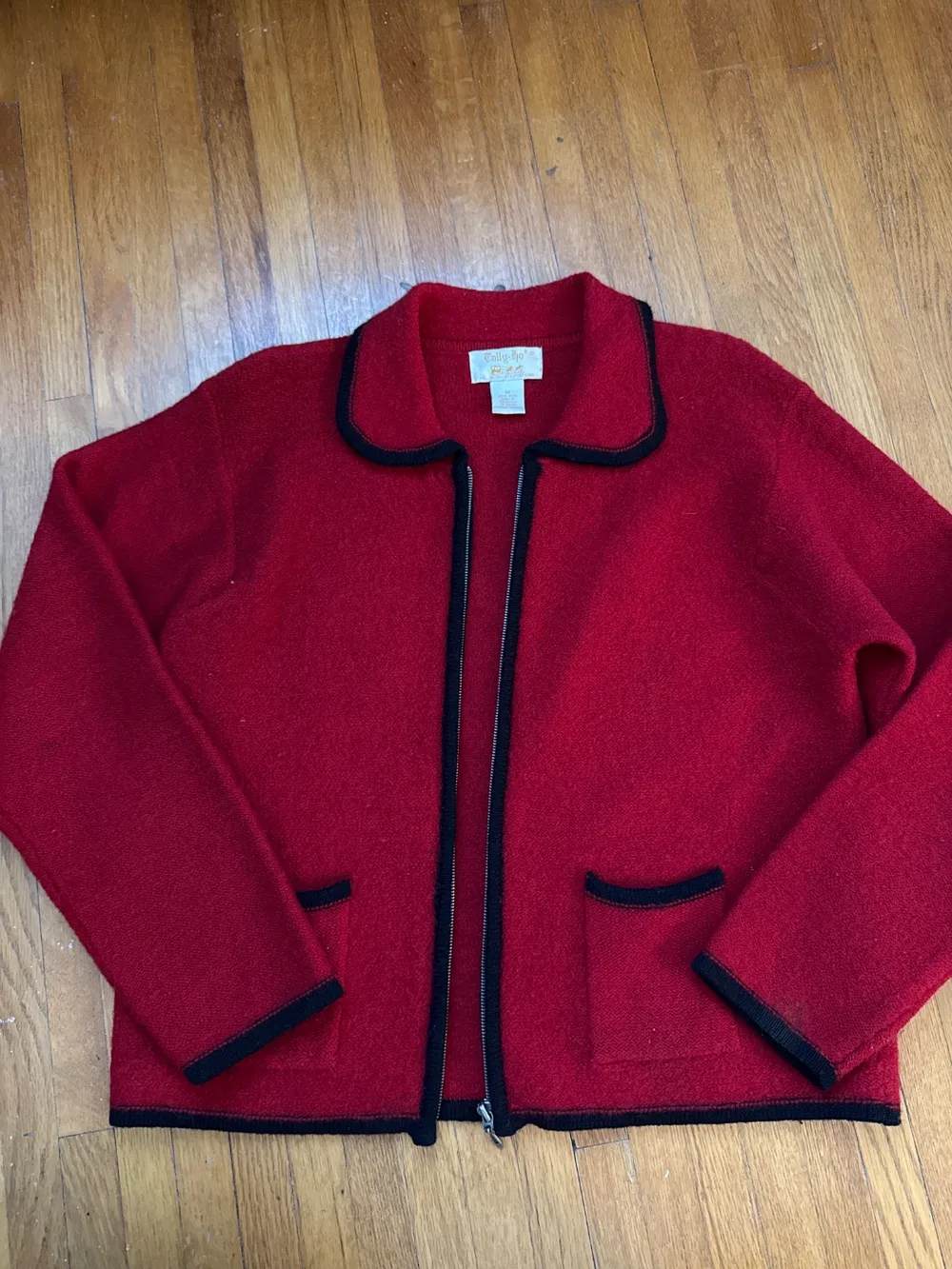 80s Red Wool Jacket with Black Trim photo 1