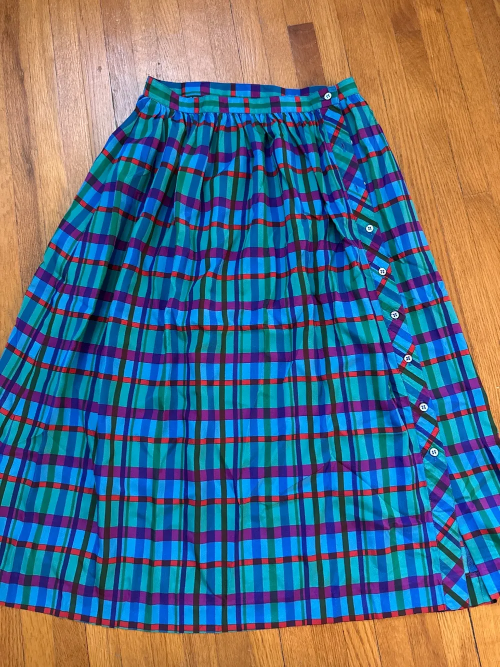80s Plaid Midi Skirt with Buttons photo 1