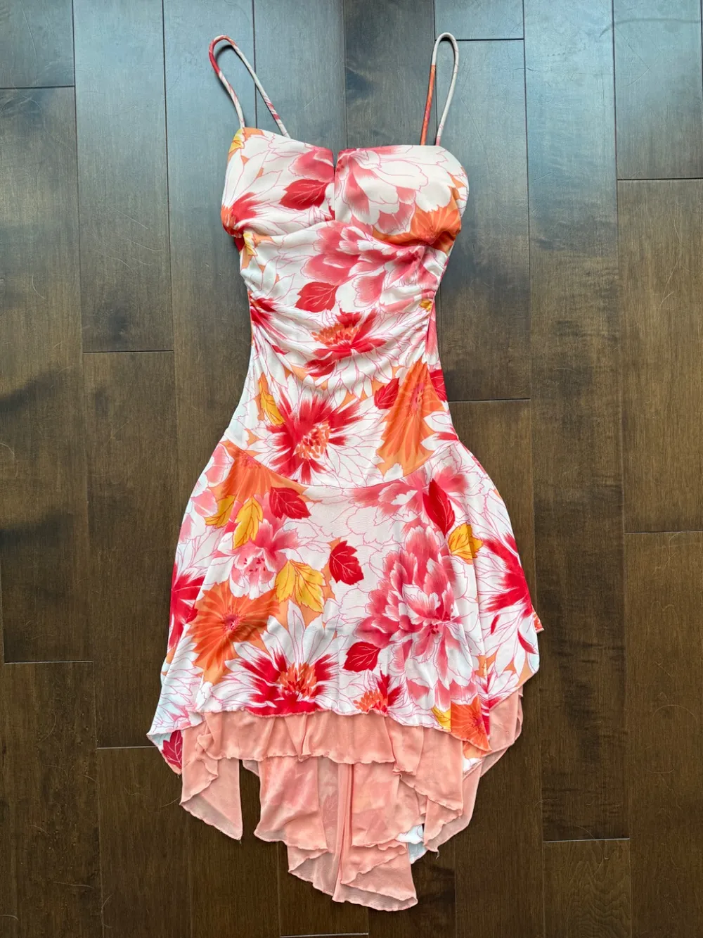 Y2K Peach Floral Ruched Dress photo 1