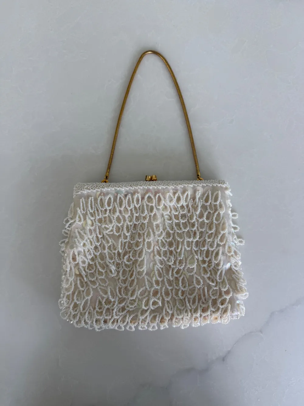 50s White Beaded Handbag photo 1